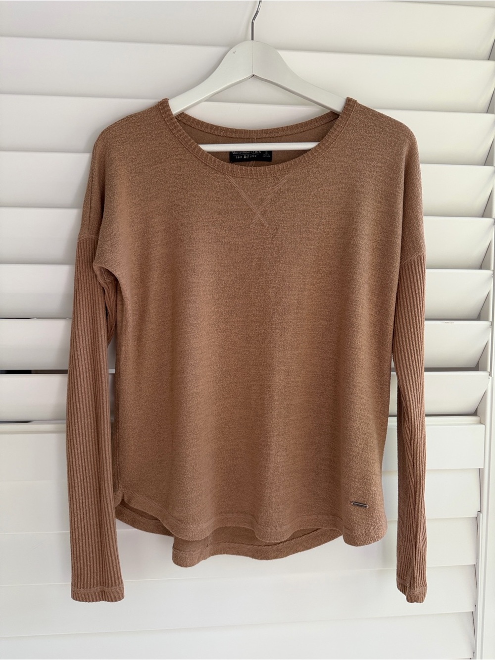 Abercrombie & Fitch Camel Crewneck Long-Sleeve Sweater